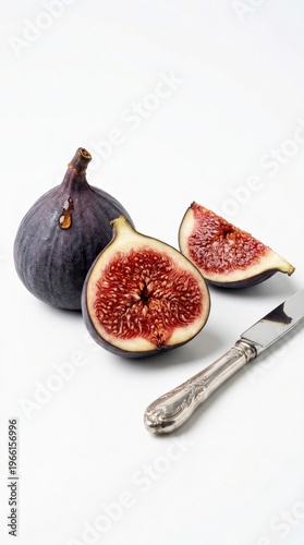 Wallpaper Mural Fresh figs with silver knife on clean white background highlighting texture Torontodigital.ca