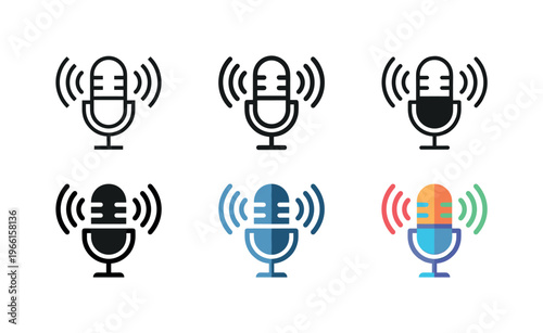 Collection of microphone icons representing audio recording and broadcasting