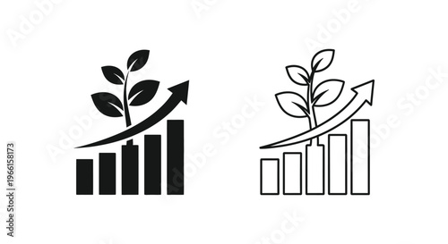 a plant growing on a bar chart with an upward trend Vector
