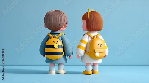Two children with backpacks