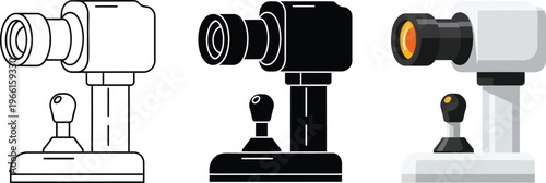 Set of ophthalmic instrument icons presented in line art silhouette and flat design vector styles ideal for eye care and medical diagnostics