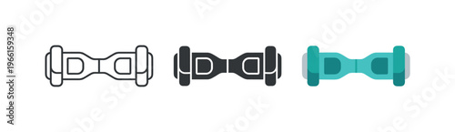 Three styles of hoverboard icons: outline, filled, and colored
