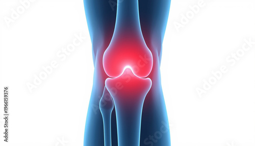 A medical illustration of a human knee with pain or inflammation