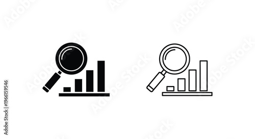 magnifying glass over bar chart icons Vector