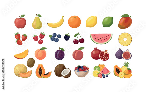 Assortment of fresh and vibrant fruits and berries displayed in a clean, organized collection