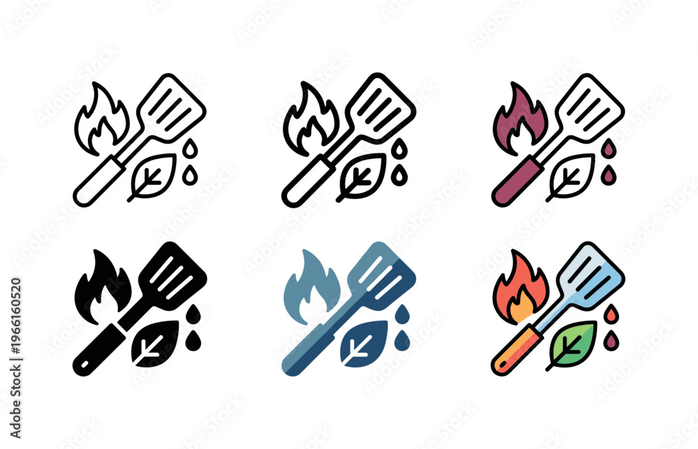 Fototapeta premium Culinary icons representing grilling, healthy eating, and cooking with fire