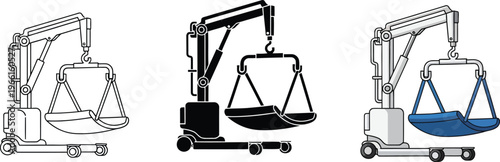 Vector illustration set of a crane holding a balance scale representing concepts of justice weight and critical decision-making for legal or business applications
