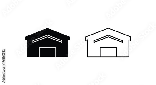 a black and white icons of a garage with a gable roof Vector