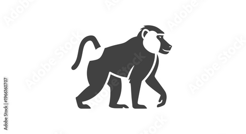 Black and White Monkey Silhouette Illustration.