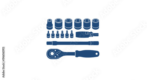 Blue Socket Wrench Tool Set.