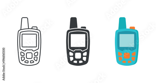 Three different styles of GPS receiver devices shown as icons on a white background