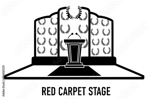 Red Carpet Stage Podium Gala Ceremony Celebration Premiere Black Vector Silhouette
