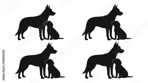 Silhouettes of great dane dogs with puppies in repeated patterns