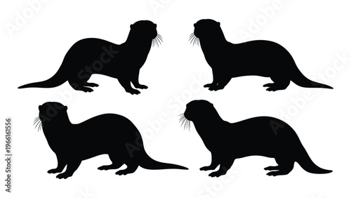 Silhouettes of four otters in various poses against a white background