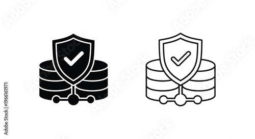 a pair of security icons with a shield and a stack of disks Vector