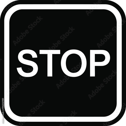 Black and white stop sign isolated on transparent background road safety symbol