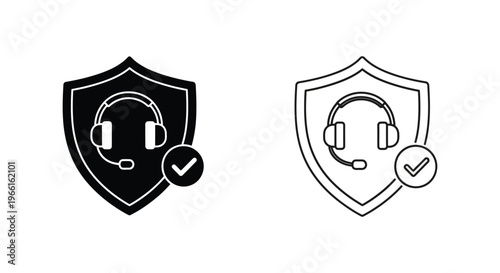 customer service shield icons with headset and checkmark Vector