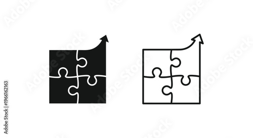 a black and a white puzzle piece with an arrow pointing up Vector