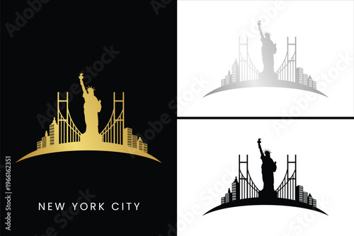 New York City Vector Illustration Gold, Silver, Black, and White