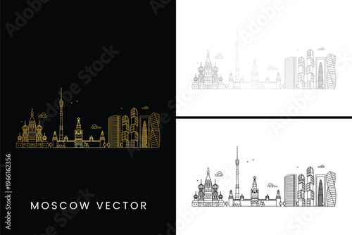 Moscow City Vector Illustration Gold, Silver, Black, and White