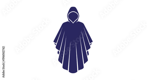 Navy Blue Hooded Cloak with White Trim.