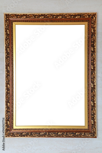 Rustic Golden Engraved Portrait Picture Frame at Wall Copy Space