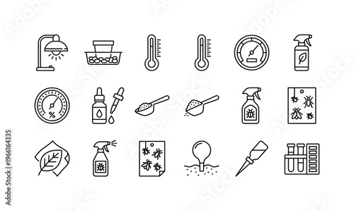 Home plant care icons for monitoring and treatment of pests and diseases