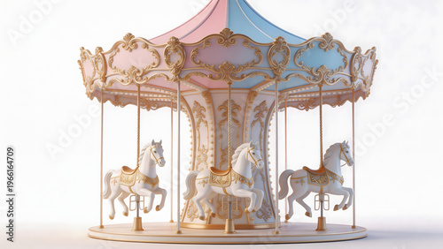 Colorful carousel with white horses