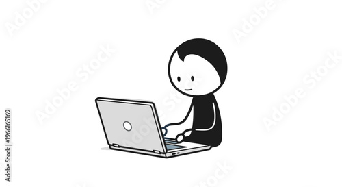 a cartoon character using a laptop computer.