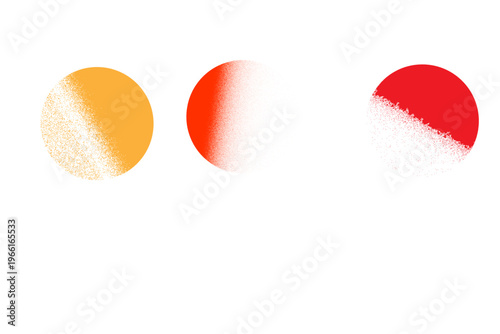 Abstract composition of three circular shapes with stippled gradients on a white backdrop. Vector