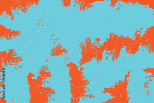 Vibrant orange abstract shapes on a bright cyan background with pixelated digital glitch effects Vector
