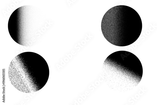 Abstract illustration of four circles with various black and white gradients and stippled textures Vector
