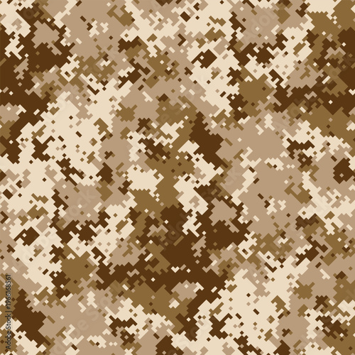 Abstract desert digital camouflage pattern.  Versatile design ideal for military, fashion, or industrial applications.  The pixelated texture provides a sense of concealment and modern style.