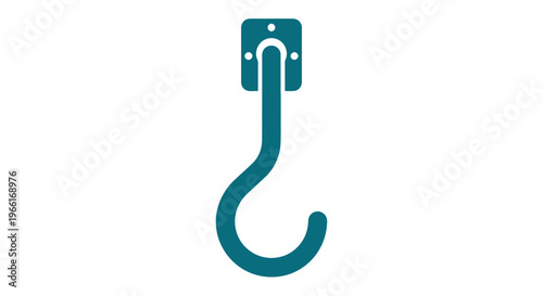 Teal Metal Hook on White Background.