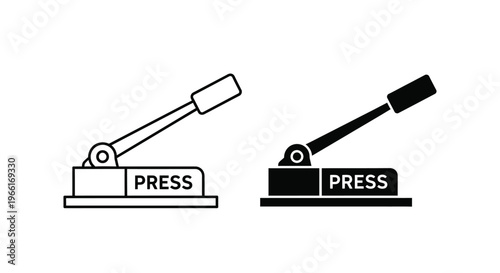 A mechanical press tool design appears in both outline and filled black styles for graphic representation of manual force application.