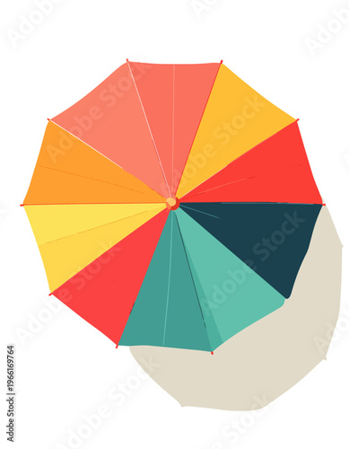  Sombrilla de playa vista desde arriba con colores vivos en composición gráfica.
