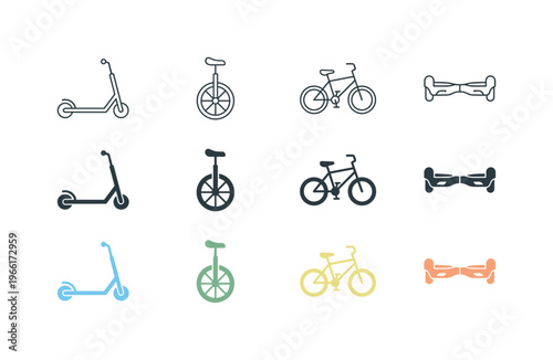 Collection of icons representing personal electric and manual transportation devices