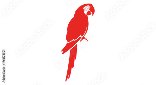 Red Parrot Bird Illustration Profile View.