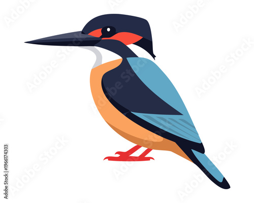Small kingfisher bird with blue and orange feathers looking intensely at prey representing aquatic hunting and river wildlife for professional educational materials