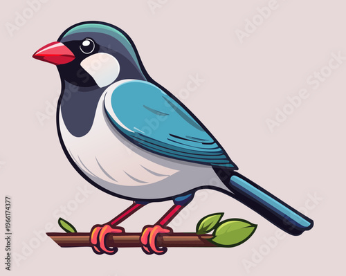 Blue and gray songbird with a sharp beak looking ahead for modern nature icons and wildlife conservation logos and clean animal graphic design projects