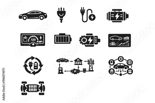 Engine vehicle motor arrows energy simple black car generation vector ev icon