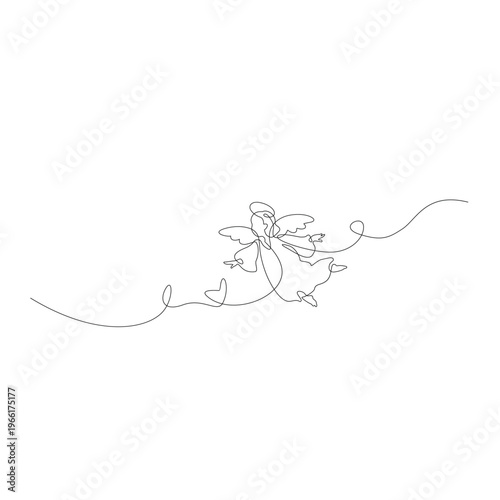 Flying Angel, Cute Angel, Continuous line art drawing vector illustration. Vector isolated illustration, Black and whitе