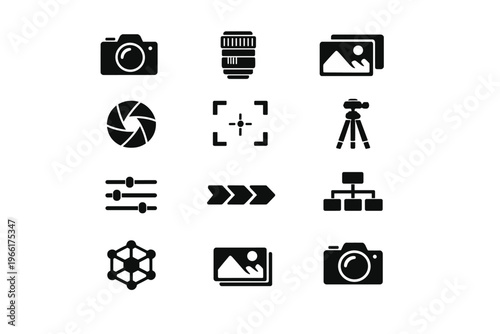 Icons structure image icon photography vector tripod equipment aperture camera simple depicting