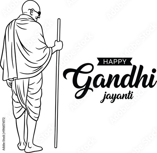 Gandhi jayanti celebration with a man in traditional Indian clothing holding a stick