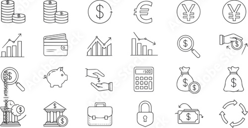 Modern Global Business Strategy and Corporate Line Icon Set