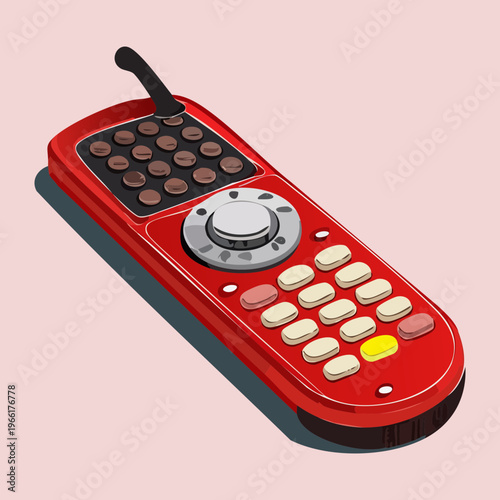 Retro style handheld device with buttons and screen for communication and electronic gadget collection in modern house set