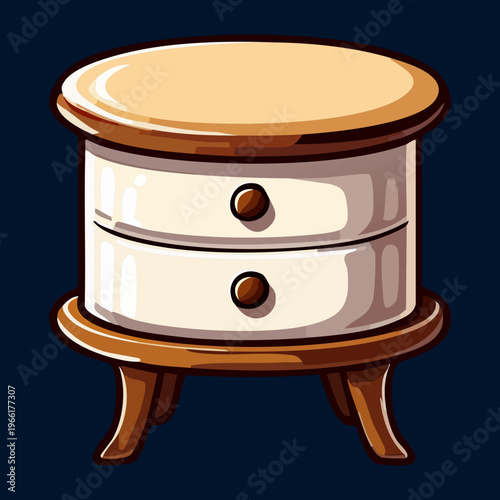 Elegant round nightstand with white body and wooden legs for modern bedroom decor and stylish home interior furniture