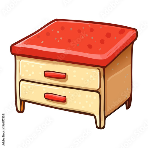 Classic red nightstand with three drawers and decorative top for bedroom storage and traditional home interior design styling