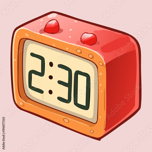 Vintage style red alarm clock with digital display for retro home decor and classic bedside table time management