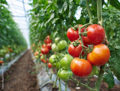 Tomatoes Growing in Greenhouse With Various Ripeness Levels in the Afternoon ...